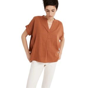 Madewell Lakeline Popover Shirt Textural Plaid burnt clay 100% cotton size S